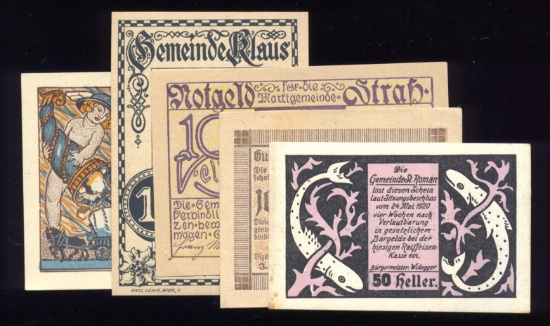 5 Notes ... 1920 Notgeld ... Old Money