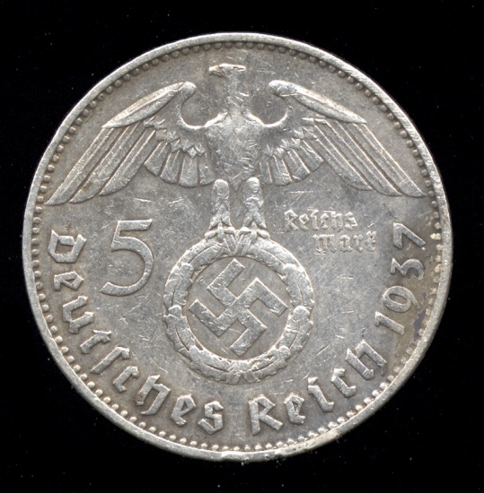1934-F... Silver 5 Marks ... Old Nazi German Coin