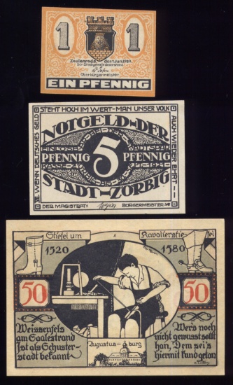 3 Notes ... 1920 Notgeld ... Old Money