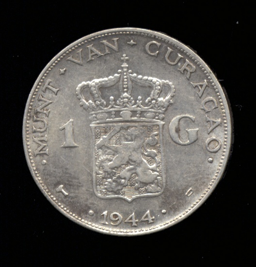 * 1 Gulden ... 1944 ... Silver ... Curaco