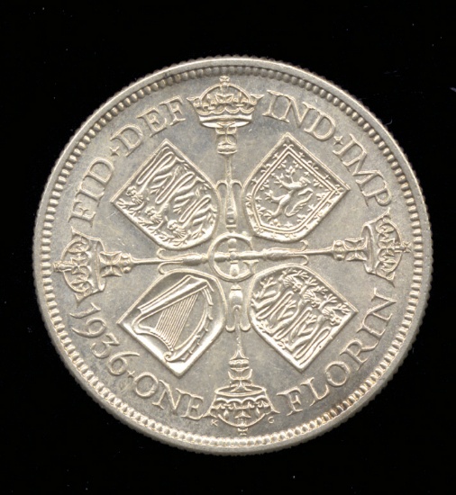 * 1 Florin ... 1936 ... UNC Silver ... Great Britian (value $45)