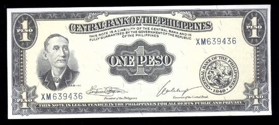 1 Peso ... CU UNC ... 1949 Philippine Bank Note