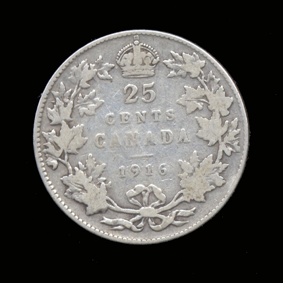 25 Cents ... 1916 - Silver ... Canada