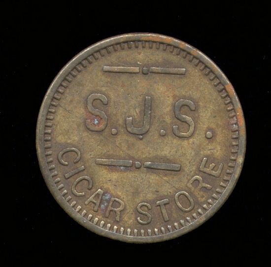 S. J. S. Cigar Store ... Good for 5 Cents ... Old Token