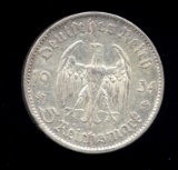 1934-D ... 5 Marks  ... Silver Nazi Old German Coin