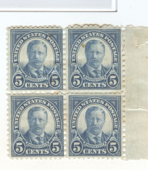 BLOCK OF EARY T. ROOSEVELT 5c STAMPS