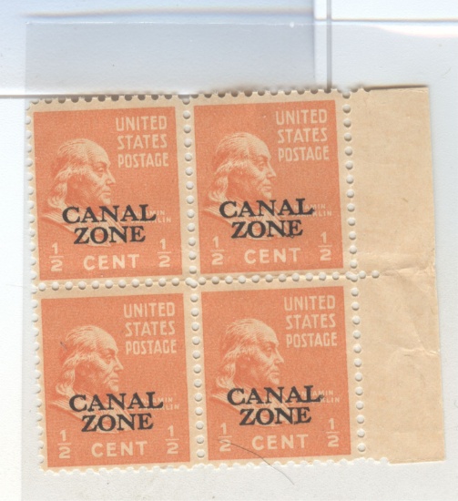 BLOCK OF 4 HALF CENT CANAL ZONE OVERPRINT