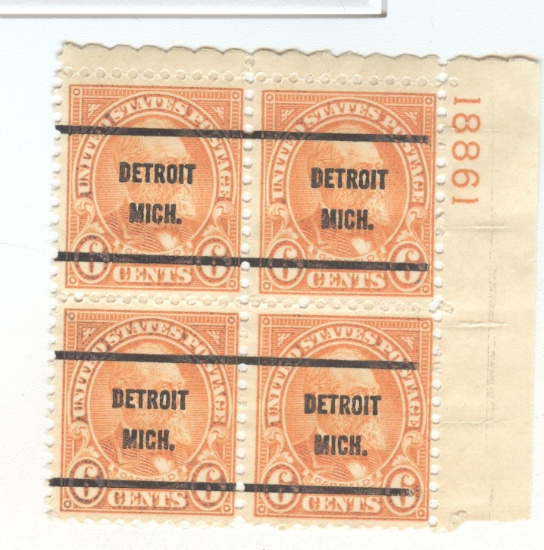 PLATE BLOCK OF EARLY 6c STAMPS