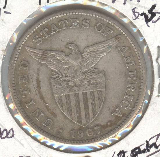 1907-S PHILIPPINE SILVER 1 PESO