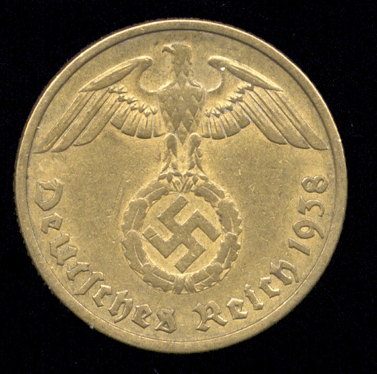 1938-F ... 10 Pfennig ... Old Nazi German Coin