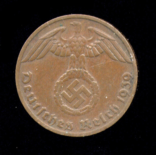 1939-F ... 1 Pfennig ... Old Nazi German Coin