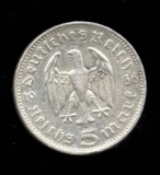 1936-F... Silver 5 Marks ... Better Date Old Nazi German Coin