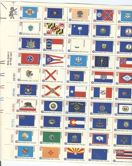 MINT SHEET OF U.S. BICENT. FLAG STAMPS