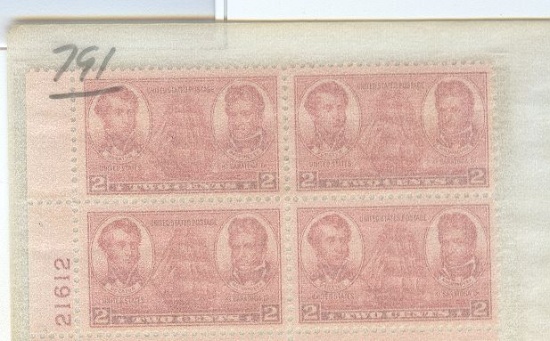 MINT PLATE BLOCK SCOTT#791