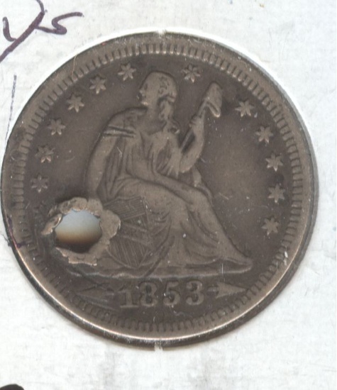 1853 SEATED LIBERTY QTR, ARROWS W/RAYS