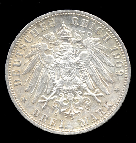 1909-A ... 3 Marks ... High Grade ... Silver ... Old German Coin