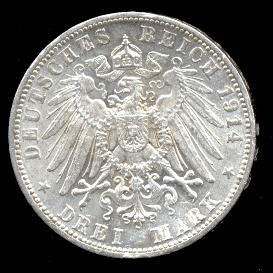 1914-F ... 3 Marks ... AU / UNC ... Silver ... Old German Coin