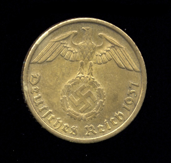 1937-D ... 10 Pfennig ... Old Nazi German Coin