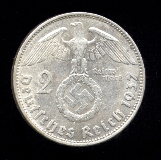 1937-D... Silver 2 Marks ... DDO ... Old Nazi German Coin
