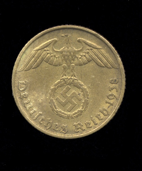 1938-A ... 5 Pfennig ... Old Nazi German Coin