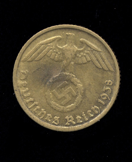 1938-D ... 5 Pfennig ... Old Nazi German Coin