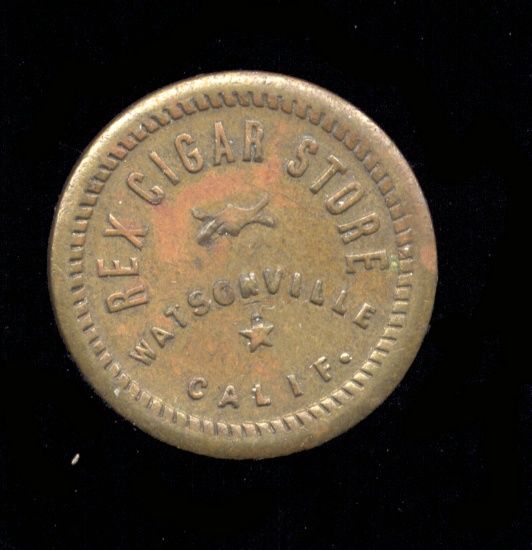 Watsonville, CAL ... Rez Cigar Store ... Good for 5 Cents ... Old Token