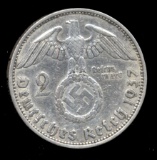1937-A... Silver 2 Marks ... Better Grade  Old Nazi German Coin