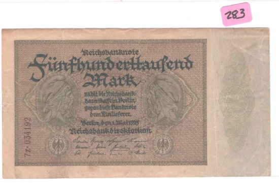 1923 GERMAN 500,000 MARK REICHBANKNOTE