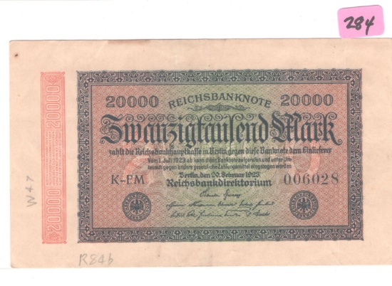 1923 GERMAN 20,000 REICHBANKNOTE