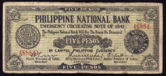1941  ...  5 Pesos  ...  Old Philippine Banknote