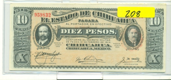 1914 CHIHUAHUA, MEXICO 10 PESO NOTE