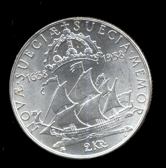 ** 1938 ... Silver 2 Krona ... GEM  BU ... Sweden