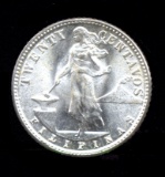 1945-D ... GEM  BU ... SILVER 20 Centavos ... Philippines