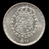 ** Sweden ... 1948 ... BU  UNC  1 Korona ... Silver Coin