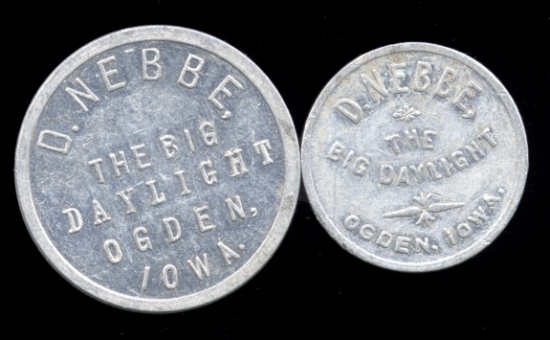 Ogden, IA ... Good for 50 Cent and $1.00 ... The Big Daylight Old Tokens