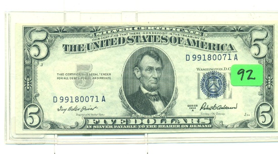 SERIES 1953-A $5 SILVER CERTIFICATE