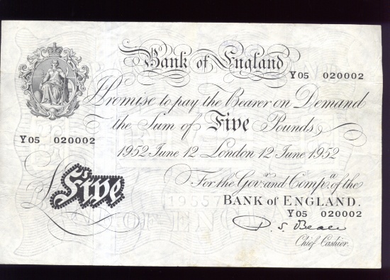 5 Pound ... 1952 Bank of England Banknote