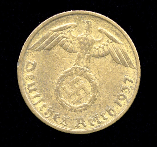 1937-A ... 5 Pfennig ... Old Nazi German Coin
