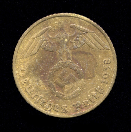 1938-F ... 5 Pfennig ... Old Nazi German Coin