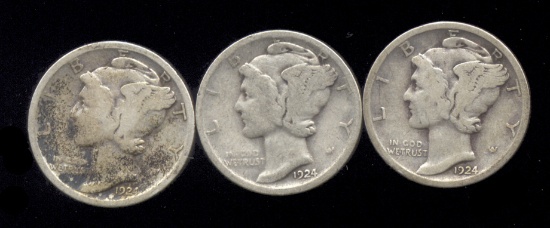 1924-P, D, S ... 3 Mercury SILVER Dime Set