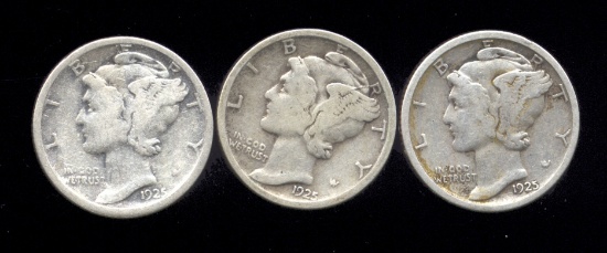 1925-P, D, S ... 3 Mercury SILVER Dime Set