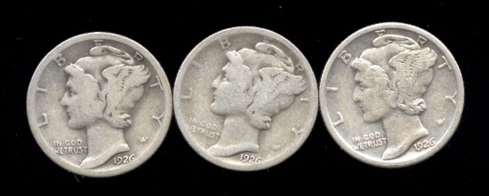 1926-P, D, S ... 3 Mercury SILVER Dime Set