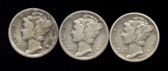 1927-P, D, S ... 3 Mercury SILVER Dime Set