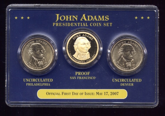 John Adams ... 3 Coins in This Set ... Proof and BU  UNC