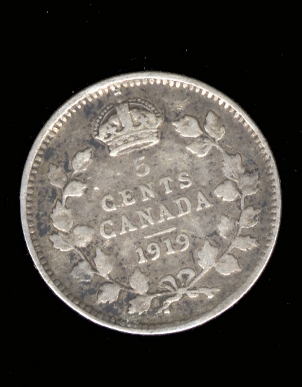 1919 ... 5 Cent ... SILVER Canada Coin
