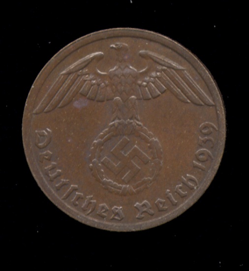 1939-A ... 1 Pfennig ... Old Nazi Swastika German Coin