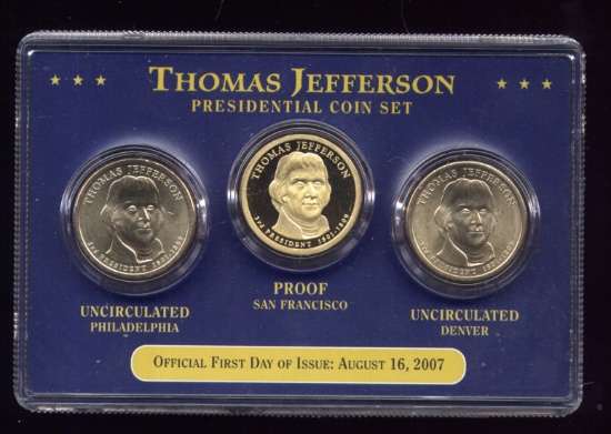 Thomas Jefferson ... 3 Coins in This Set ... Proof and BU  UNC