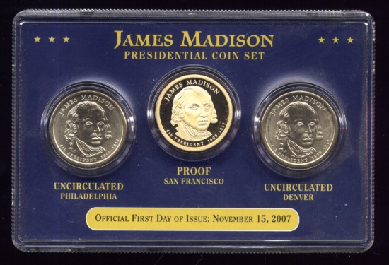 James Madison ... 3 Coins in This Set ... Proof and BU  UNC