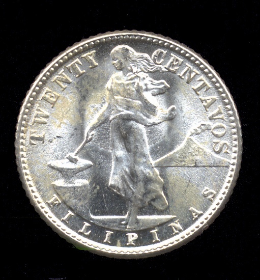 1945-D ... GEM BU Silver ... 20 Centavos ... US Made for Pilippines
