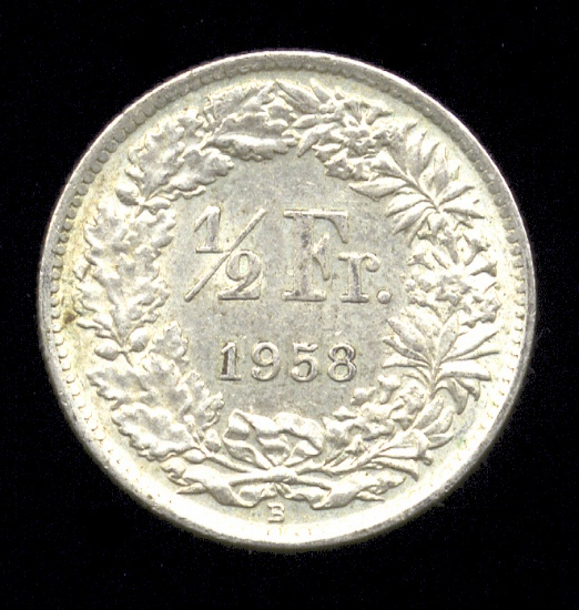 1958 ... 1/2 Franc ... SILVER Switzerland Coin